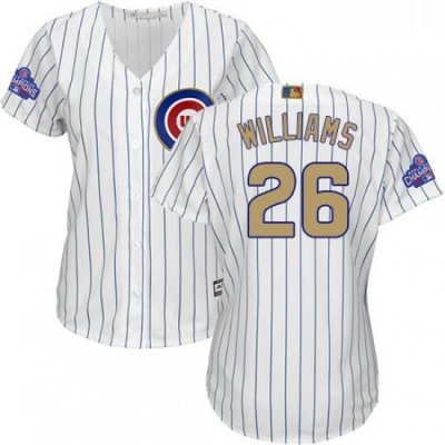 Womens Majestic Chicago Cubs 26 Billy Williams Authentic White 2017 Gold Program MLB Jersey