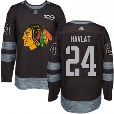 Mens Adidas Chicago Blackhawks 24 Martin Havlat Authentic Black 1917 2017 100th Anniversary NHL Jersey