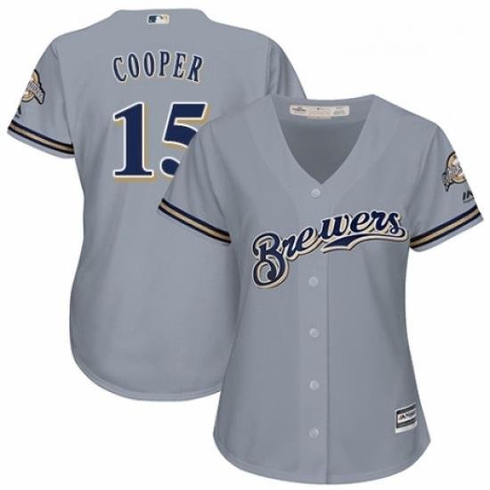 Womens Majestic Milwaukee Brewers 15 Cecil Cooper Replica Grey Road Cool Base MLB Jersey