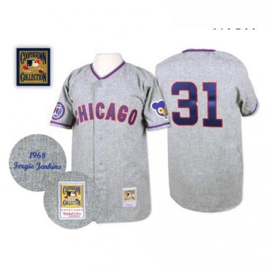 Mens Mitchell and Ness 1968 Chicago Cubs 31 Fergie Jenkins Replica Grey Throwback MLB Jersey