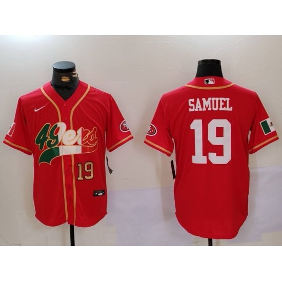 Men San Francisco 49ers 2319 Deebo Samuel Red With Patch Cool Base Stitched Baseball Jersey 3