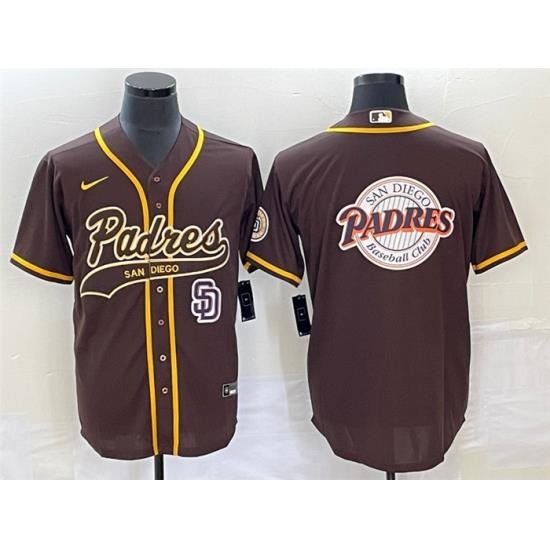 Men San Diego Padres BroWn Team Big Logo In Back Cool Base With Patch Stitched Baseball Jersey