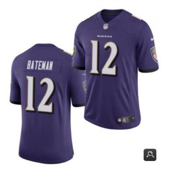 Men Baltimore Ravens #12 Rashod Bateman Purple 2021 Vapor Untouchable Limited Stitched NFL Jersey