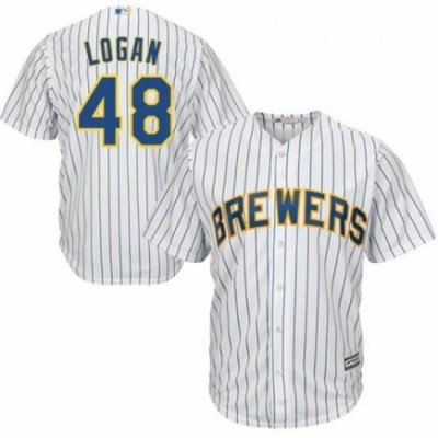 Youth Majestic Milwaukee Brewers 48 Boone Logan Replica White Home Cool Base MLB Jersey