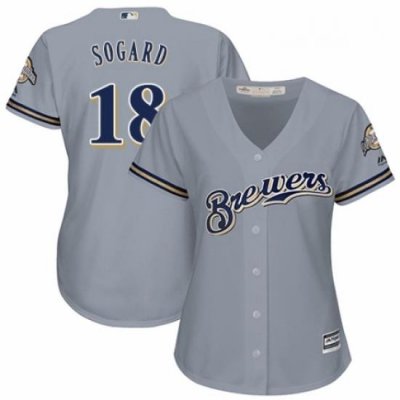 Womens Majestic Milwaukee Brewers 18 Eric Sogard Replica Grey Road Cool Base MLB Jersey