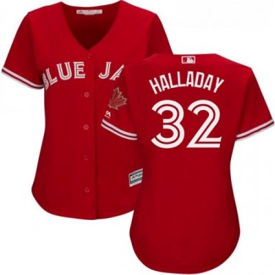 Womens Majestic Toronto Blue Jays 32 Roy Halladay Authentic Scarlet Alternate MLB Jersey