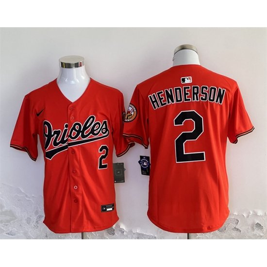 Men Baltimore Orioles 2 Gunnar Henderson Orange 2024 With Patch Cool Base Stitched Baseball Jersey