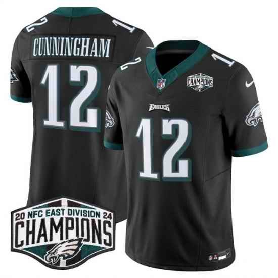 Men Philadelphia Eagles 12 Randall Cunningham Black 2024 NFC East Champions F U S E  Vapor Untouchable Limited Stitched Football Jersey