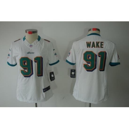 Women Nike Miami Dolphins 91 Wake White Color[Women Limited Jerseys]