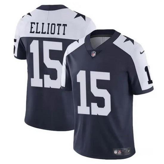 Men Dallas Cowboys 15 Ezekiel Elliott Navy White Vapor Untouchable Thanksgiving Limited Stitched Football Jersey