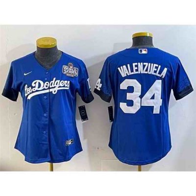 Women Los Angeles Dodgers 34 Toro Valenzuela Blue 2024 World Series City Connect Cool Base Stitched Baseball Jersey