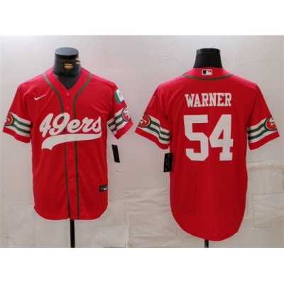 Men San Francisco 49ers 54 Fred Warner Red With Patch Cool Base Stitched Baseball Jersey