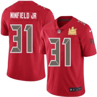 Men Nike Tampa Bay Buccaneers 31 Antoine Winfield Jr  Red Men Super Bowl LV Champions Patch Stitched NFL Limited Rush Jersey