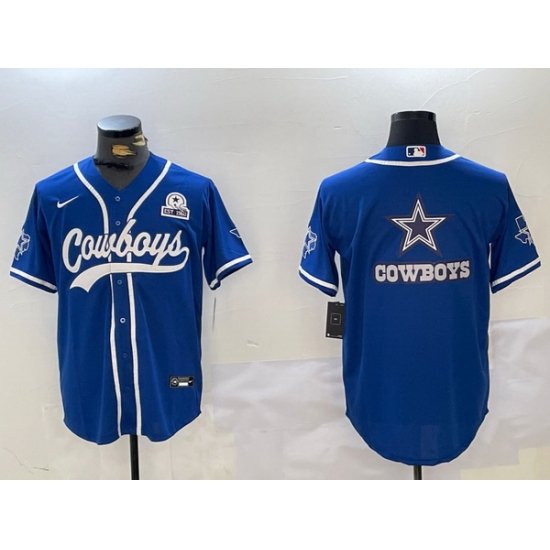 Men Dallas Cowboys Big Logo Royal With Patch Cool Base Stitched Baseball Jersey 6