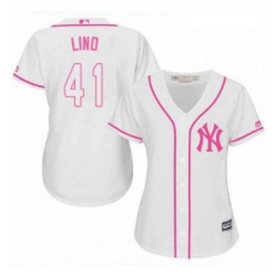 Womens Majestic New York Yankees 41 Adam Lind Authentic White Fashion Cool Base MLB Jersey