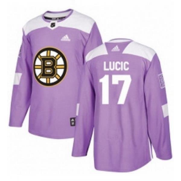 Youth Adidas Boston Bruins 17 Milan Lucic Authentic Purple Fights Cancer Practice NHL Jersey