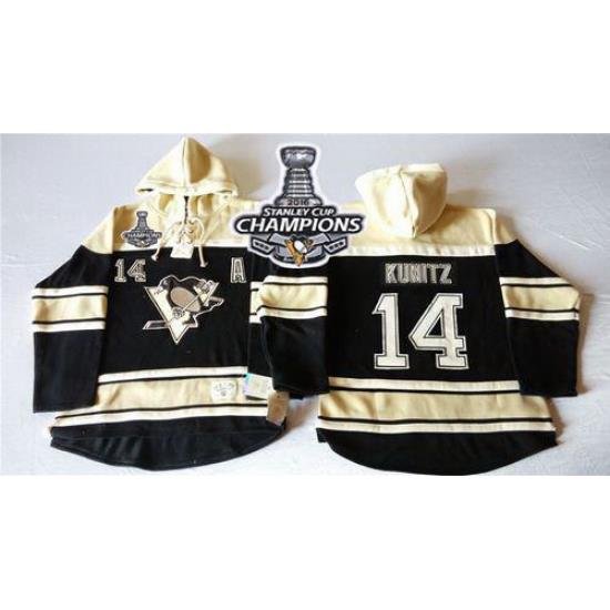 Men Pittsburgh Penguins 14 Chris Kunitz Black Sawyer Hooded Sweatshirt 2016 Stanley Cup Champions Stitched NHL Jersey