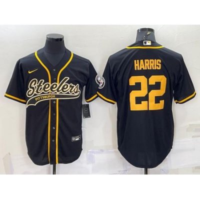 Men Pittsburgh Steelers 22 Najee Harris Black Gold With Patch Cool Base Stitched Baseball Jersey