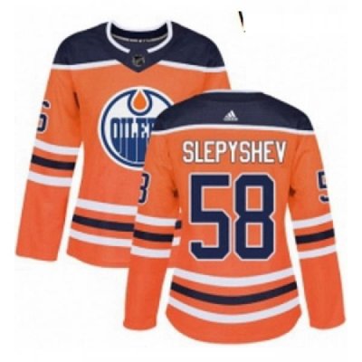 Womens Adidas Edmonton Oilers 58 Anton Slepyshev Authentic Orange Home NHL Jersey