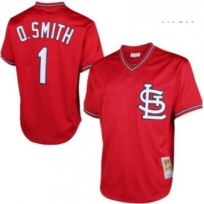 Mens Mitchell and Ness 1996 St Louis Cardinals 1 Ozzie Smith Replica Red Throwback MLB Jersey