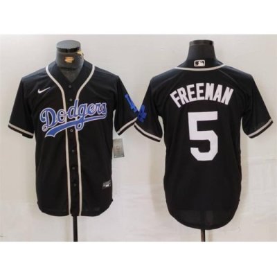 Men Los Angeles Dodgers 5 Freddie Freeman Black Cool Base With Patch Stitched Baseball Jersey