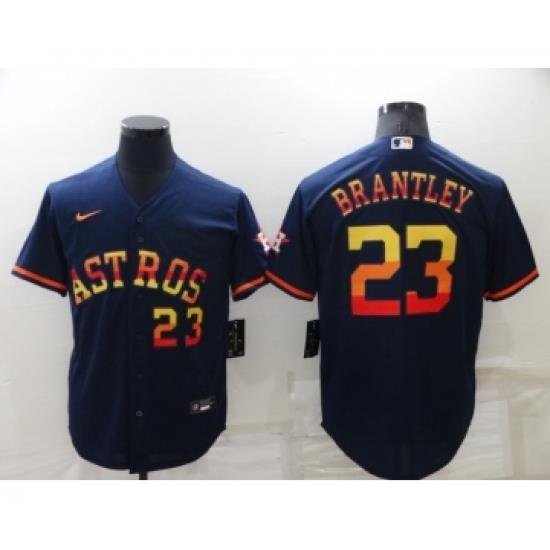 Men's Houston Astros #23 Michael Brantley Number Navy Blue RainboW Stitched MLB Cool Base Nike Jersey