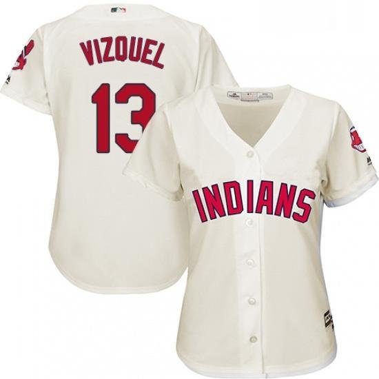 Womens Majestic Cleveland Indians 13 Omar Vizquel Authentic Cream Alternate 2 Cool Base MLB Jersey