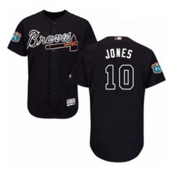 Mens Majestic Atlanta Braves 10 Chipper Jones Navy Blue Alternate Flex Base Authentic Collection MLB Jersey