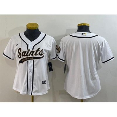 Women New Orleans Saints Blank White With Patch Cool Base Stitched Baseball Jersey