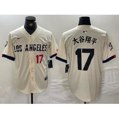 Men Los Angeles Dodgers 17 Shohei Ohtani Cream Stitched Baseball Jersey 6 II