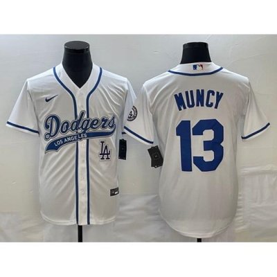 Men's Los Angeles Dodgers #13 Max Muncy White With Patch Cool Base Stitched Baseball Jersey