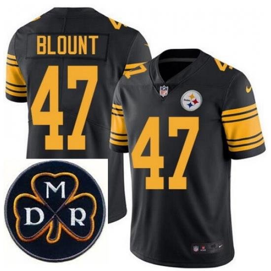 Men's Nike Pittsburgh Steelers #47 Mel Blount Elite Black Rush NFL MDR Dan Rooney Patch Jersey