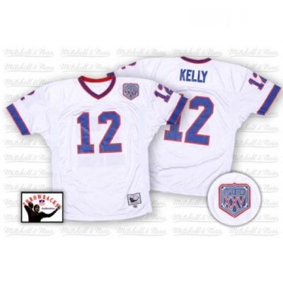 Mitchell And Ness Buffalo Bills 12 Jim Kelly White Authentic ThroWback NFL Jersey