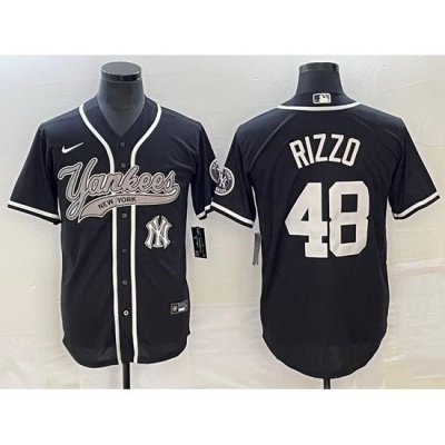 Men NeW York Yankees 48 Anthony Rizzo Black With Patch Cool Base Stitched Baseball Jersey