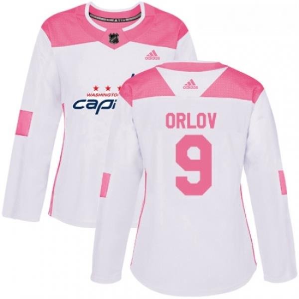 Womens Adidas Washington Capitals 9 Dmitry Orlov Authentic WhitePink Fashion NHL Jersey