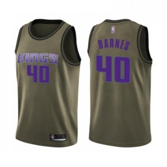 Mens Sacramento Kings 40 Harrison Barnes Swingman Green Salute to Service Basketball Jersey