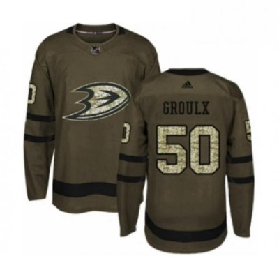 Mens Adidas Anaheim Ducks 50 Benoit Olivier Groulx Authentic Green Salute to Service NHL Jersey