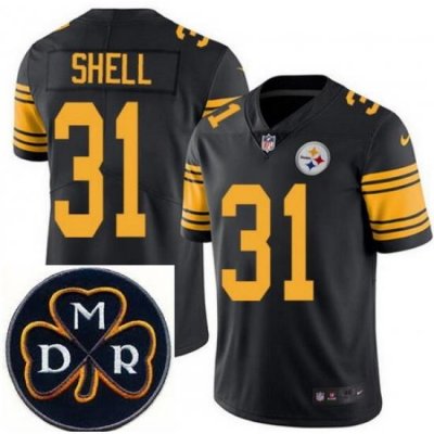 Men's Nike Pittsburgh Steelers #31 Donnie Shell Elite Black Rush NFL MDR Dan Rooney Patch Jersey