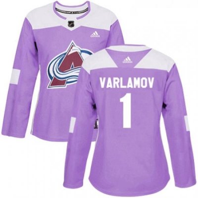 Womens Adidas Colorado Avalanche 1 Semyon Varlamov Authentic Purple Fights Cancer Practice NHL Jersey