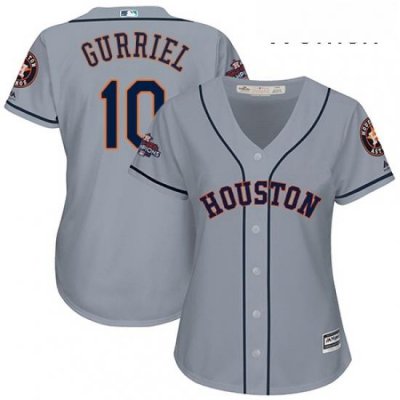 Womens Majestic Houston Astros 10 Yuli Gurriel Replica Grey Road 2017 World Series Champions Cool Base MLB Jersey