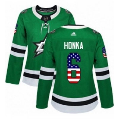 Womens Adidas Dallas Stars 6 Julius Honka Authentic Green USA Flag Fashion NHL Jersey