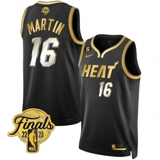 Men Miami Heat 16 Caleb Martin Black Gold Edition 2023 Finals Collection With NO 6 Patch Stitched Basketball Jersey