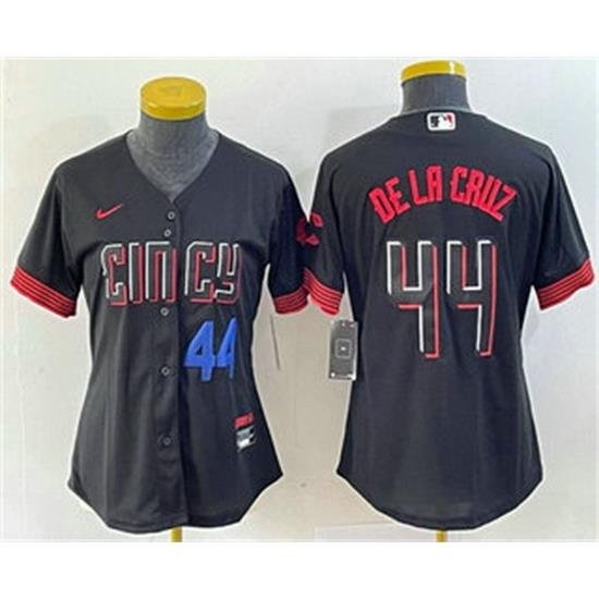 Women Cincinnati Reds 44 Elly De La Cruz Number Black 2023 City Connect Cool Base Stitched Baseball Jersey3