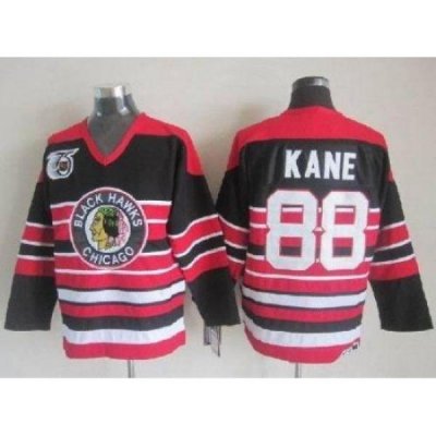 Blackhawks #88 Patrick Kane Red Black 75TH CCM Stitched NHL Jersey