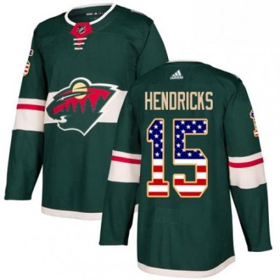 Mens Adidas Minnesota Wild 15 Matt Hendricks Authentic Green USA Flag Fashion NHL Jersey