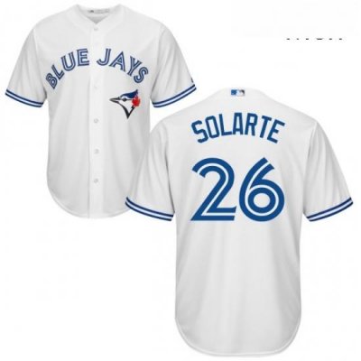 Mens Majestic Toronto Blue Jays 26 Yangervis Solarte Replica White Home MLB Jersey