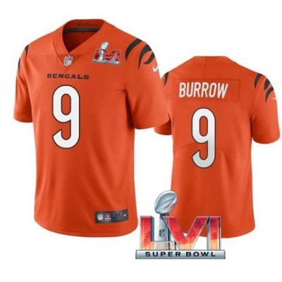 Nike Cincinati Bengals 9 Joe Burrow Orange 2022 Super Bowl LVI Vapor Limited Jersey