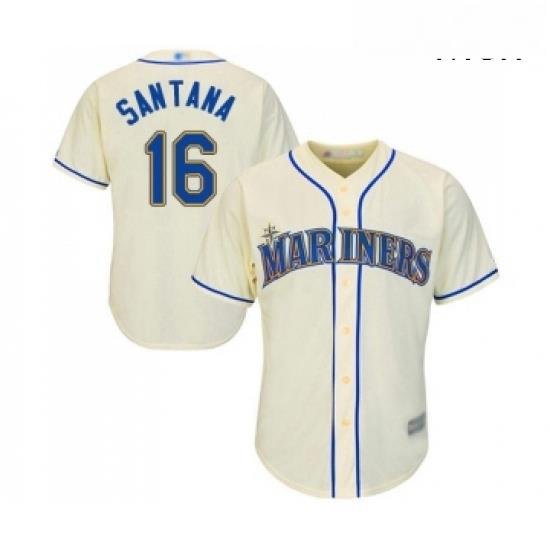 Mens Seattle Mariners 16 Domingo Santana Replica Cream Alternate Cool Base Baseball Jersey