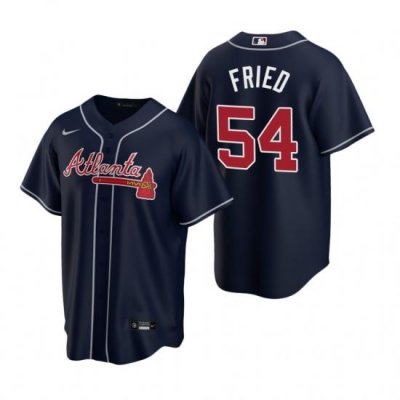 Mens Nike Atlanta Braves 54 Max Fried Navy Alternate Stitched Baseball Jersey