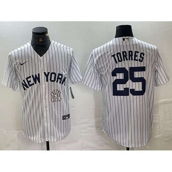 Men NeW York Yankees 25 Gleyber Torres White Cool Base Stitched Baseball Jersey